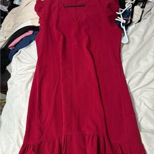 Elegant Red Ruffle Sleeve Dress